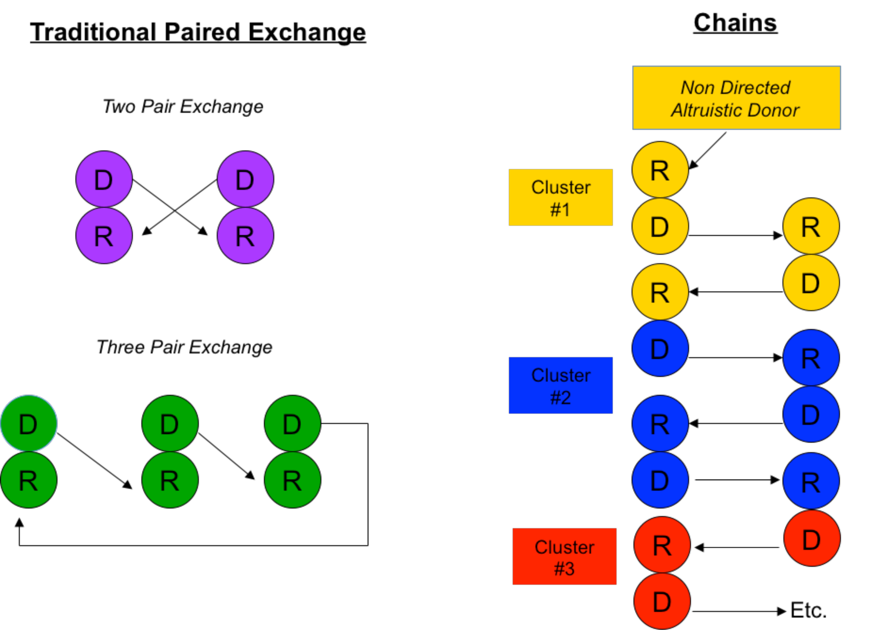 Paired Donor Exchange and Non Directed Donation for Kidney